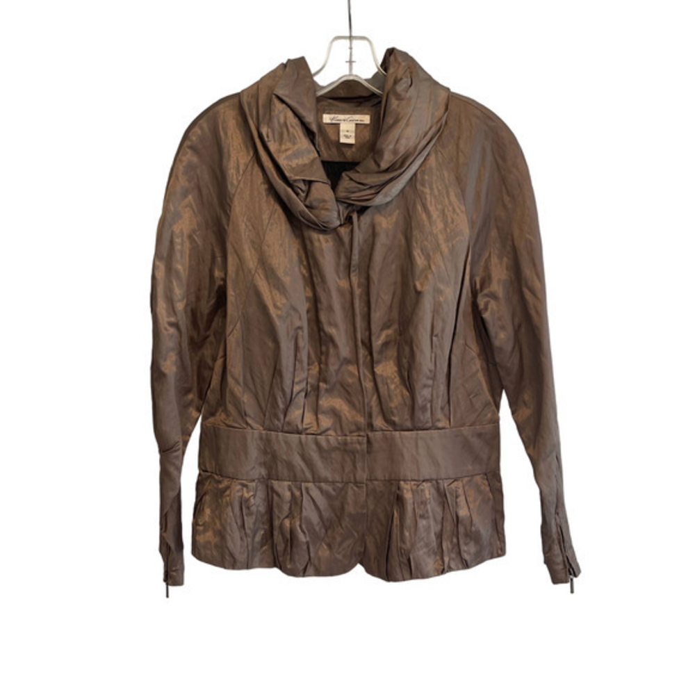 Kenneth Cole New York Bronze Metallic Peplum Jacket Shawl Collar Size 12